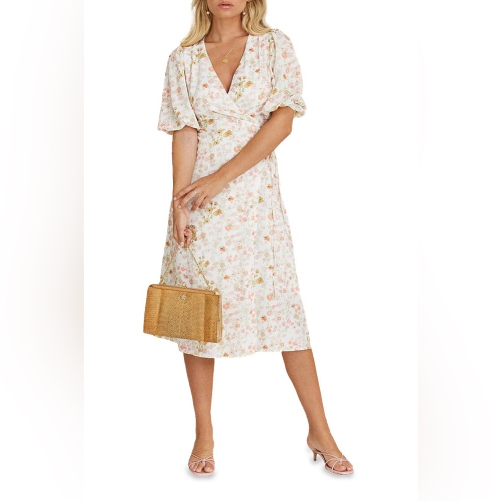 Anthropologie Brand Charlie Holiday Wrap Dress Dainty Floral Print Midi Size 6